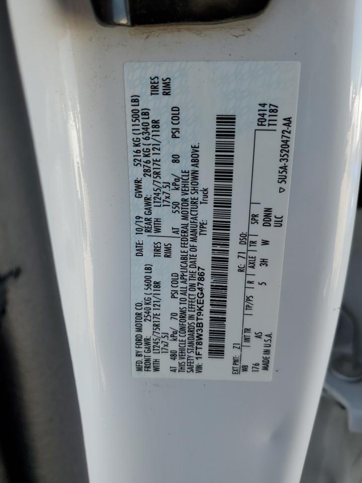 2019 Ford F350 Super Duty Utility / Service Truck VIN: 1FT8W3BT9KEG47867 Lot: 89494065
