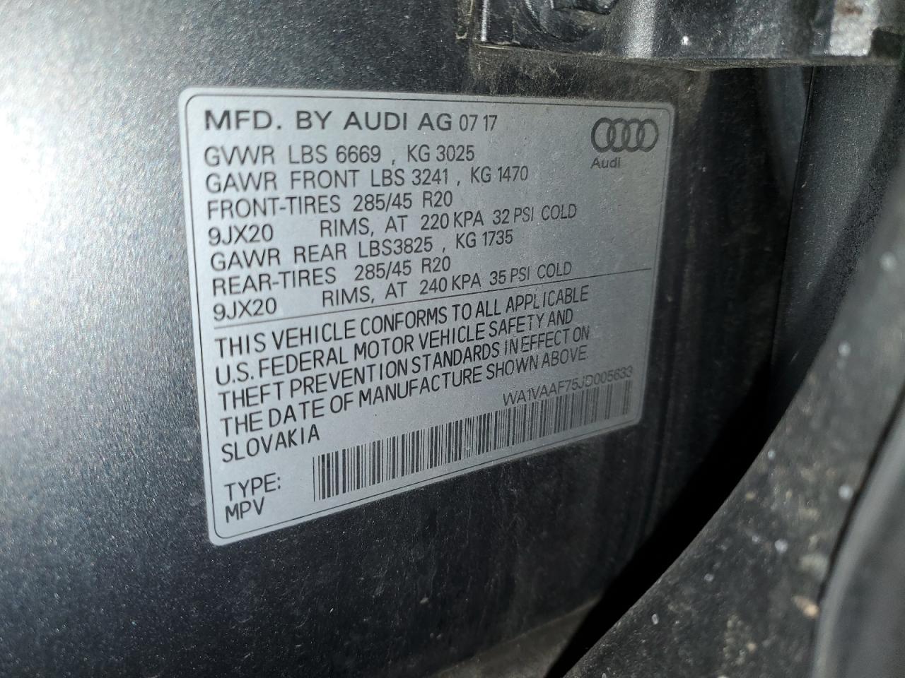 2018 Audi Q7 Prestige VIN: WA1VAAF75JD005633 Lot: 84755905