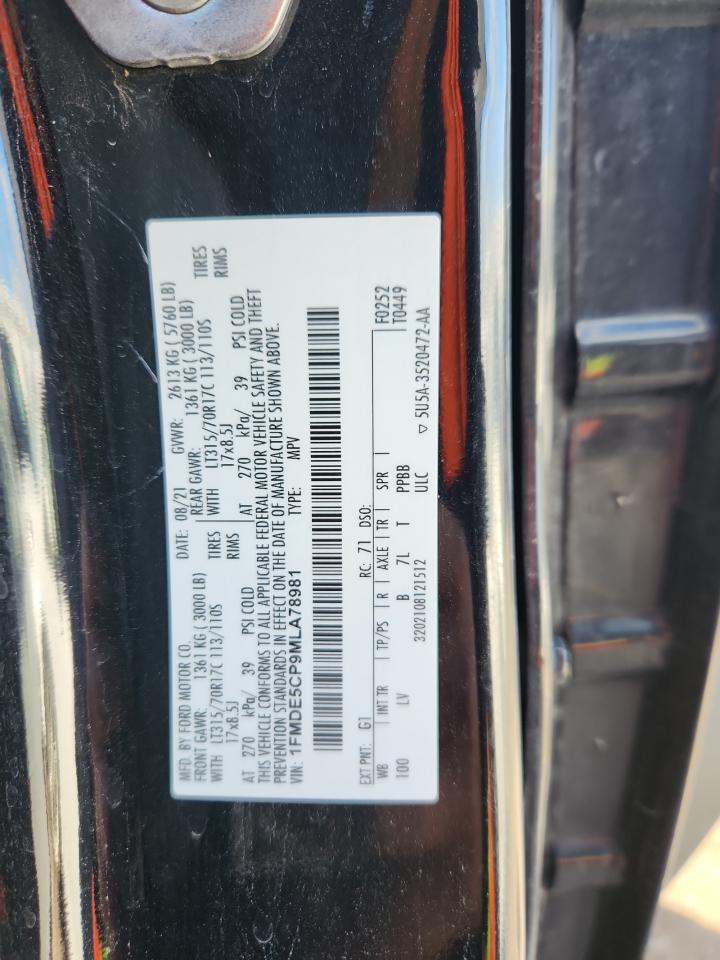 2021 Ford Bronco Base VIN: 1FMDE5CP9MLA78981 Lot: 90028135