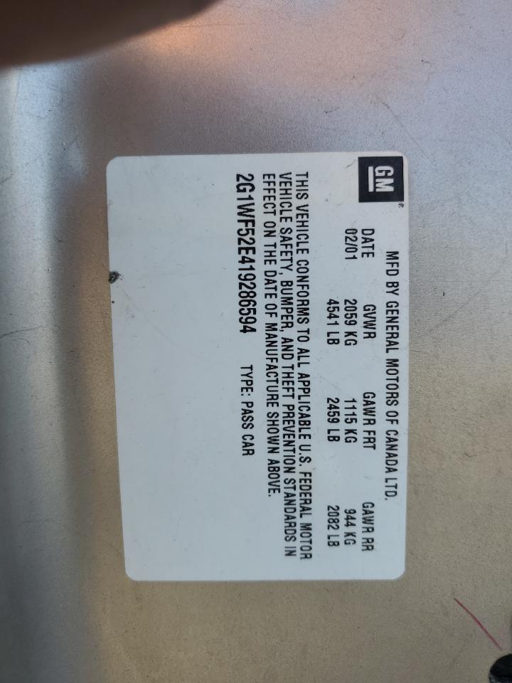 2001 Chevrolet Impala VIN: 2G1WF52E419286594 Lot: 82753735