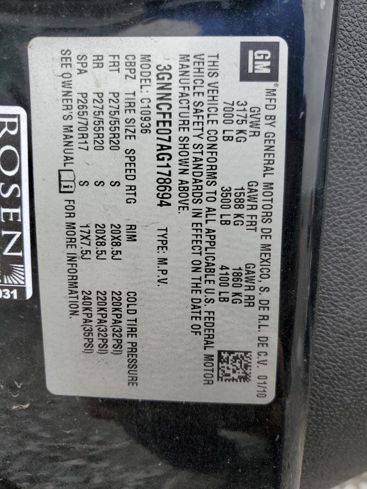 2010 Chevrolet Avalanche Lt VIN: 3GNNCFE07AG178694 Lot: 82720745