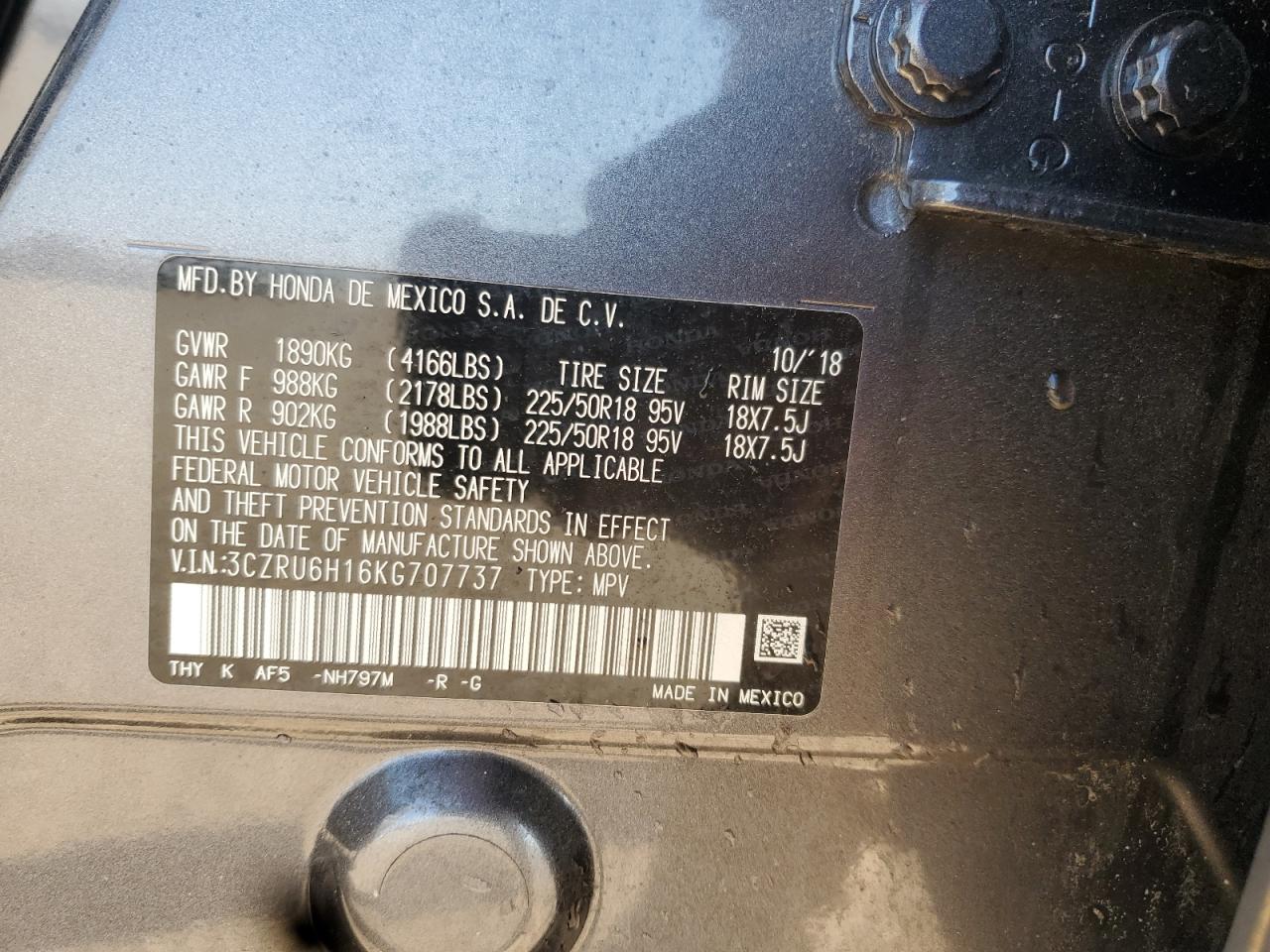 2019 Honda Hr-V Sport VIN: 3CZRU6H16KG707737 Lot: 85153345