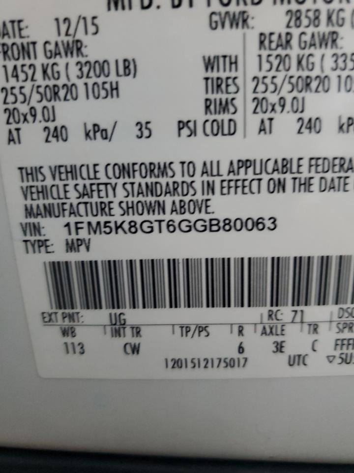 2016 Ford Explorer Sport VIN: 1FM5K8GT6GGB80063 Lot: 86601175