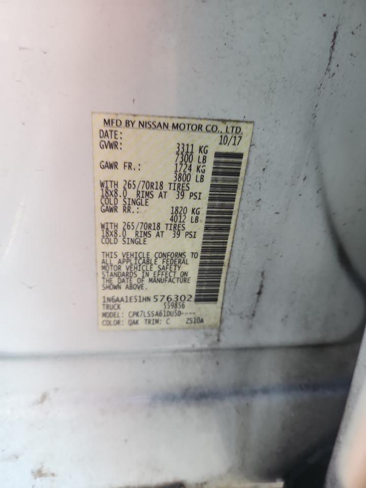 2017 Nissan Titan Sv VIN: 1N6AA1E51HN576302 Lot: 89722875