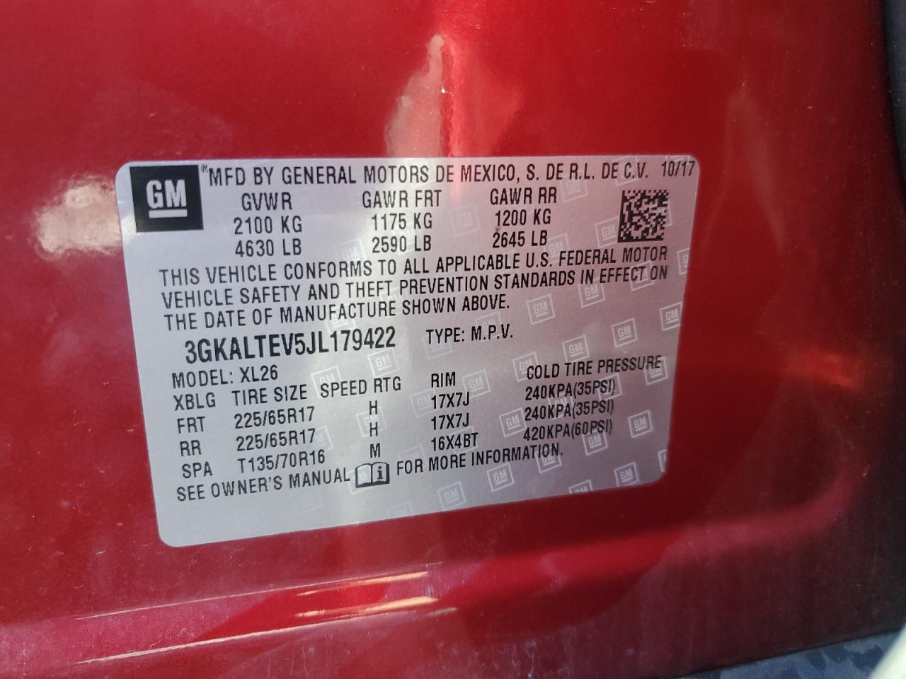 2018 GMC Terrain Sle VIN: 3GKALTEV5JL179422 Lot: 84979805