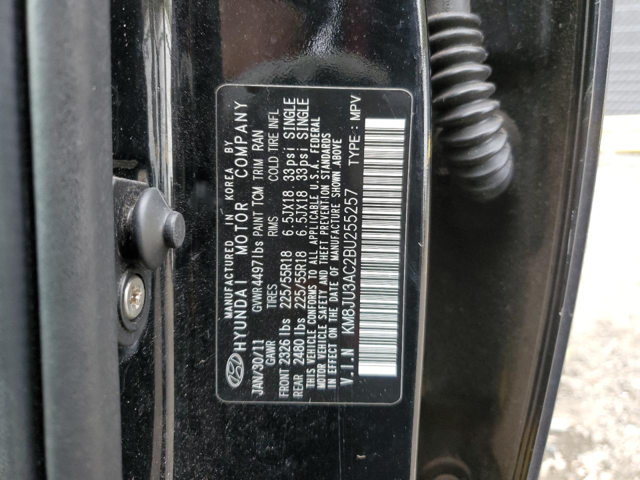 2011 Hyundai Tucson Gls VIN: KM8JU3AC2BU255257 Lot: 86263575