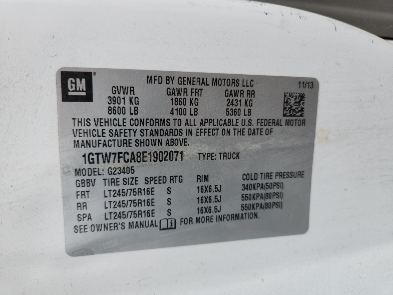 2014 GMC Savana Utility / Service Van VIN: 1GTW7FCA8E1902071 Lot: 89806215