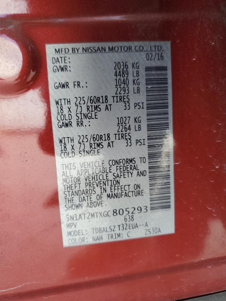 2016 Nissan Rogue S VIN: 5N1AT2MTXGC805293 Lot: 81992165