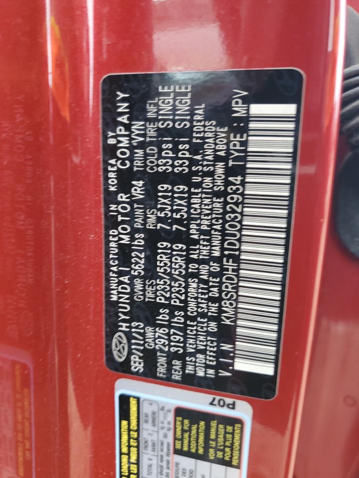 2013 Hyundai Santa Fe Limited VIN: KM8SRDHF1DU032934 Lot: 82344185