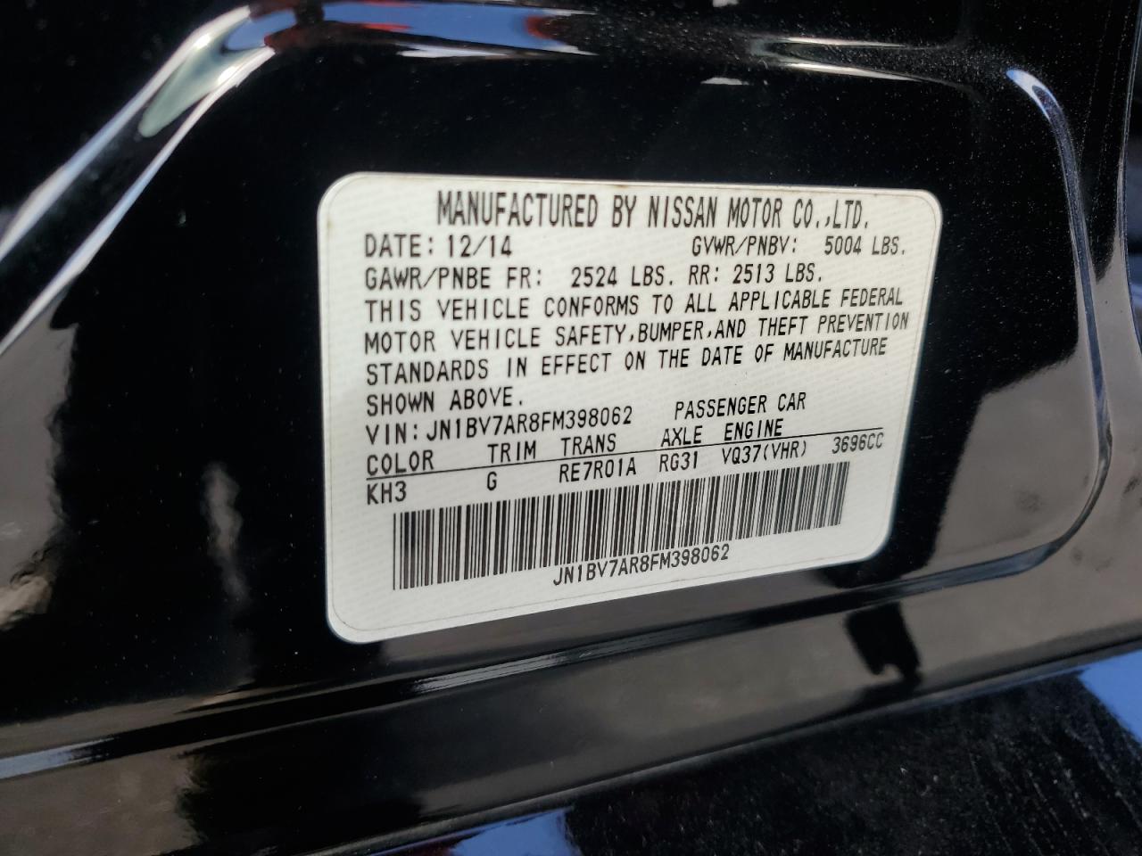 2015 Infiniti Q50 Base VIN: JN1BV7AR8FM398062 Lot: 82280635