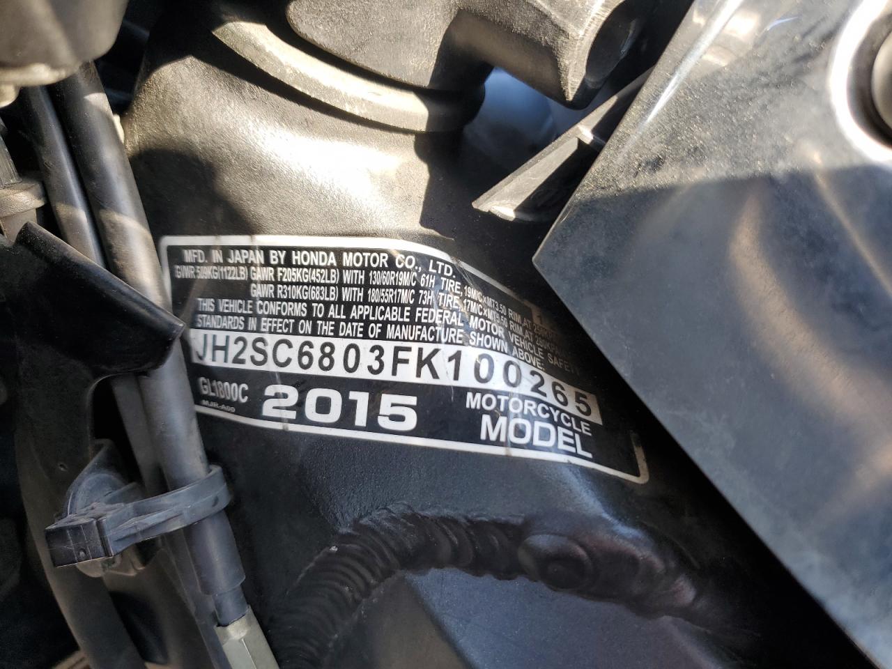 2015 Honda Gl1800 C VIN: JH2SC6803FK100265 Lot: 82277135