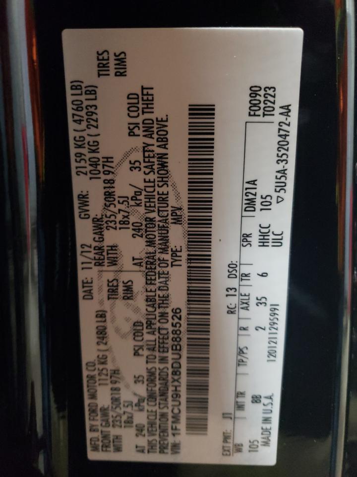 2013 Ford Escape Sel VIN: 1FMCU9HX8DUB88526 Lot: 90805175