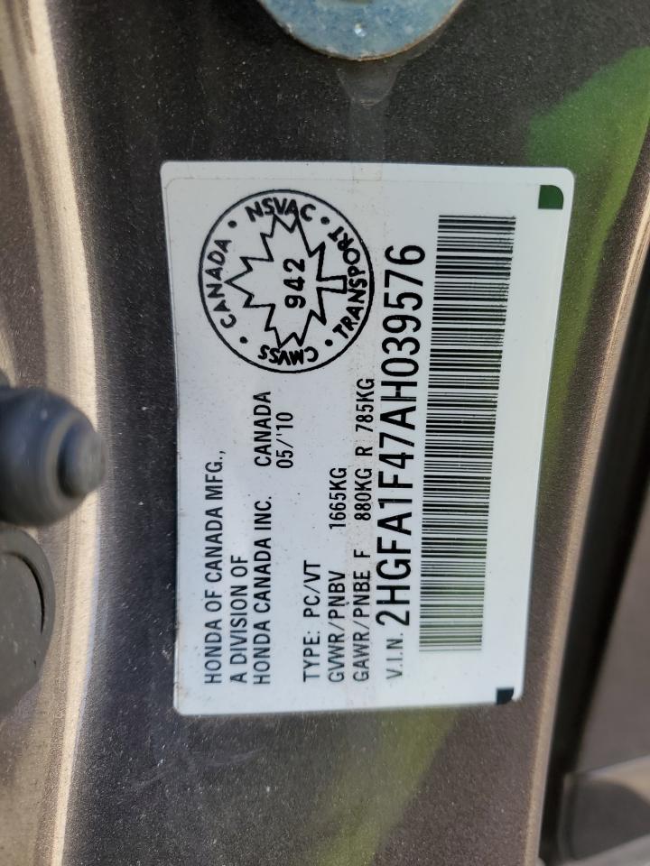 2010 Honda Civic Dx-G VIN: 2HGFA1F47AH039576 Lot: 85690385