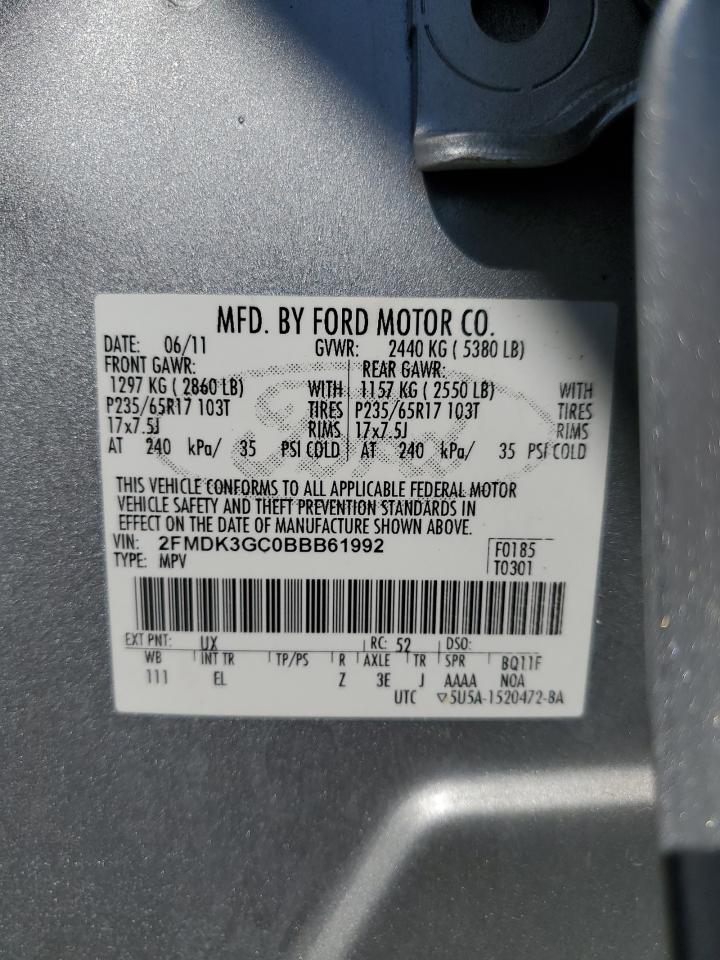 2011 Ford Edge Se VIN: 2FMDK3GC0BBB61992 Lot: 87087465