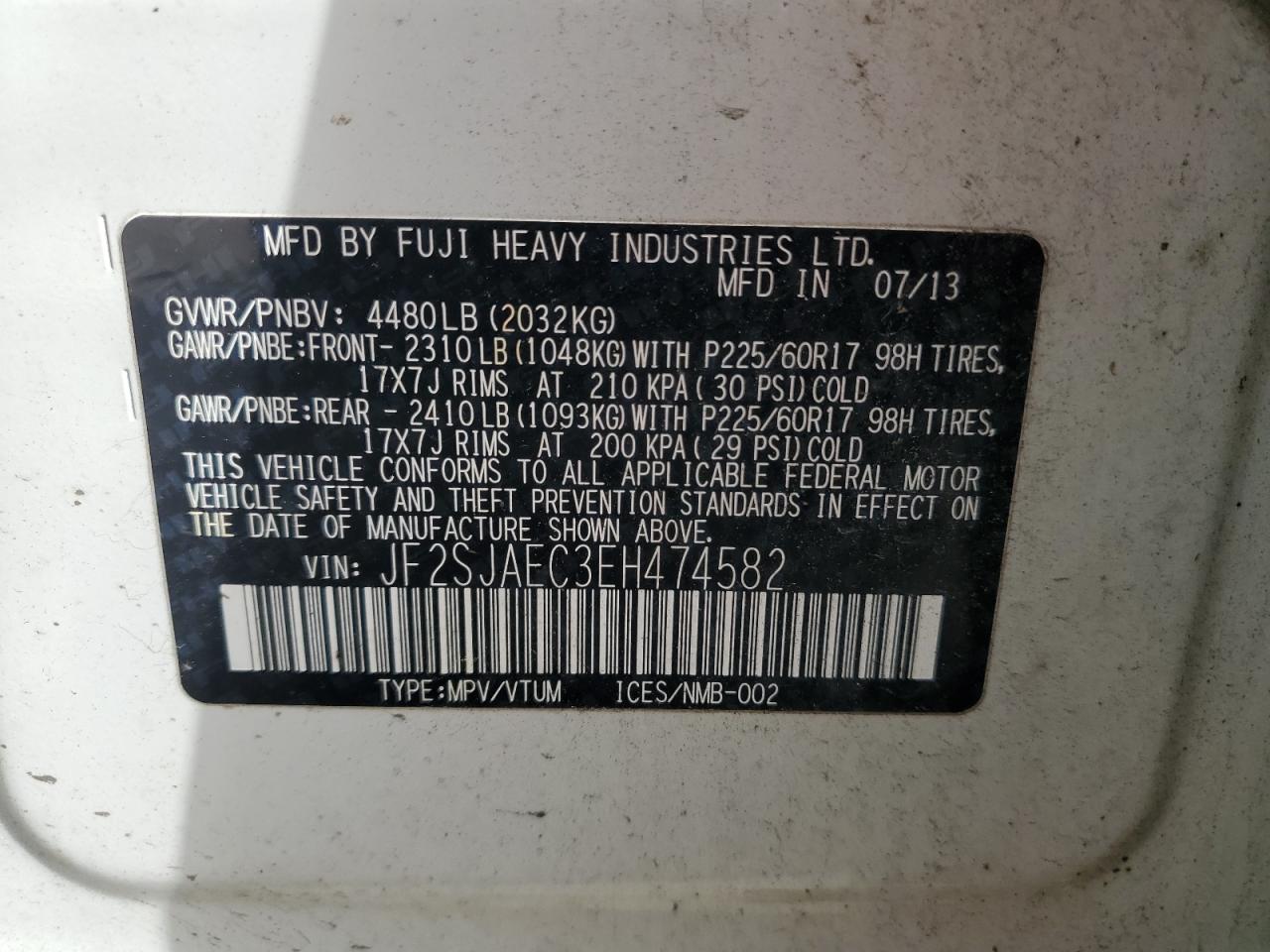 2014 Subaru Forester 2.5I Premium VIN: JF2SJAEC3EH474582 Lot: 84760375