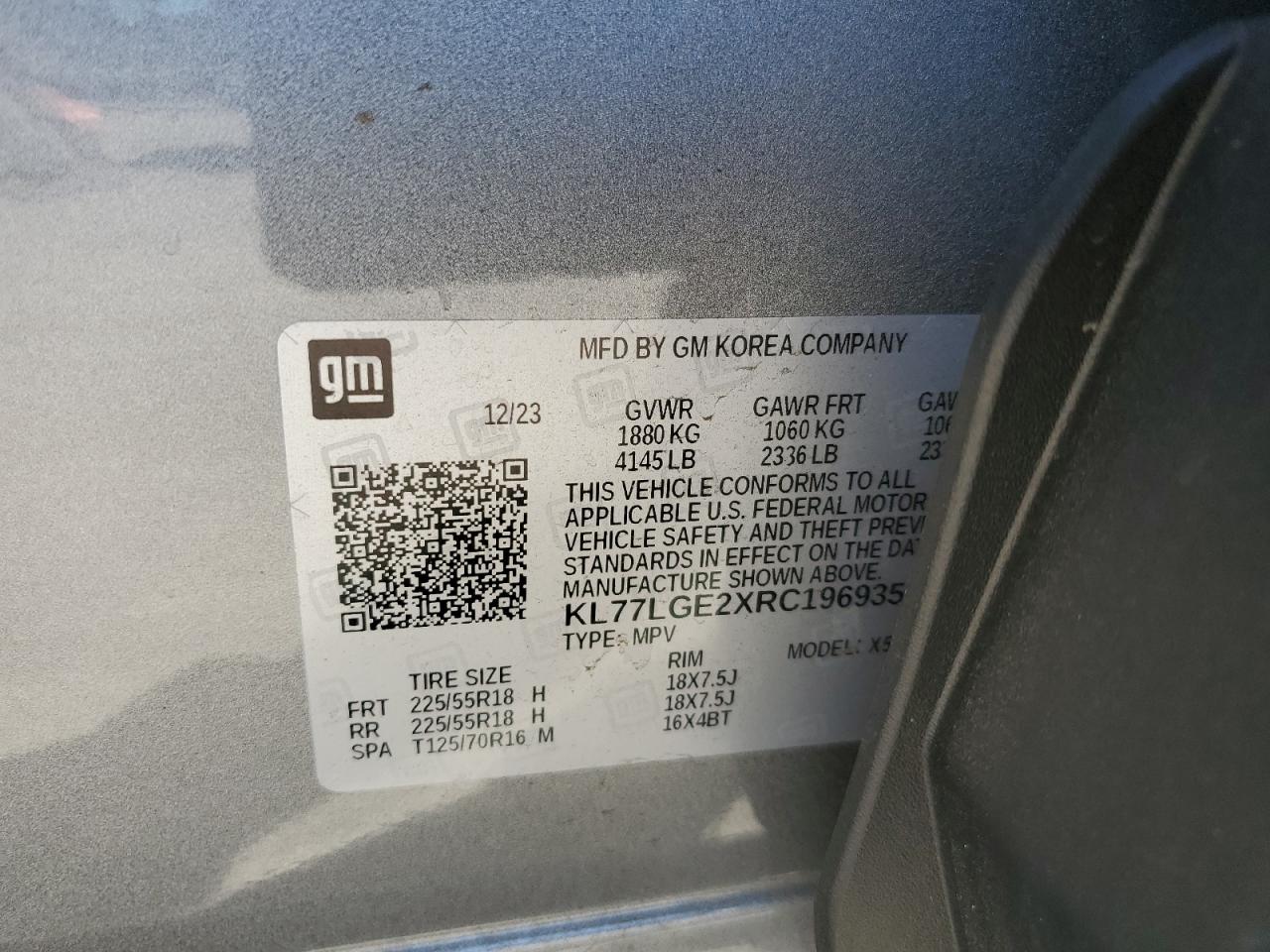 2024 Chevrolet Trax 1Rs VIN: KL77LGE2XRC196935 Lot: 85395245