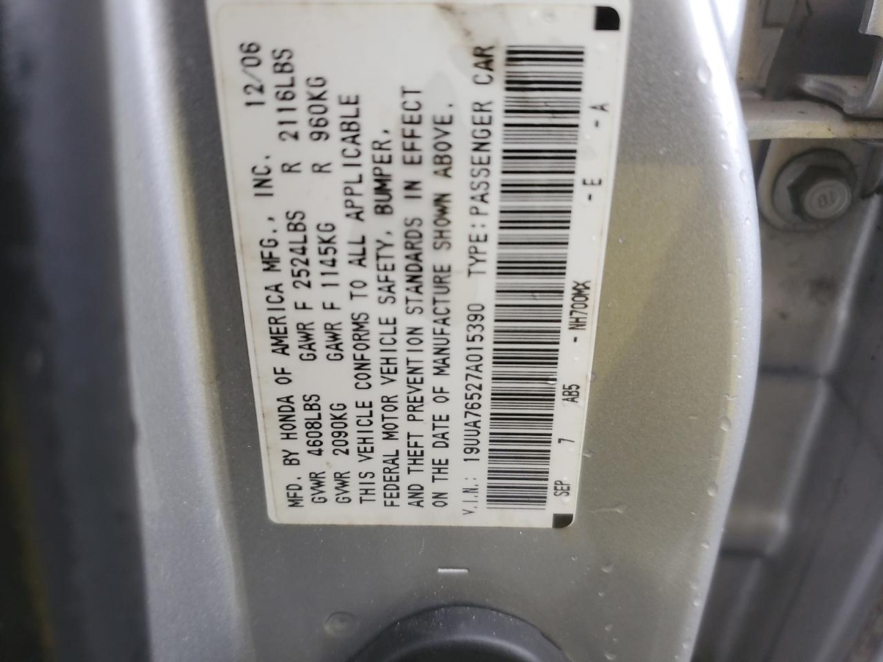 2007 Acura Tl Type S VIN: 19UUA76527A015390 Lot: 82174325