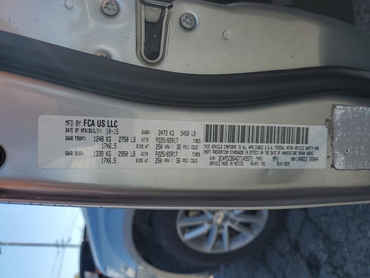 2016 Dodge Journey Sxt VIN: 3C4PDCBG4GT145571 Lot: 89516155