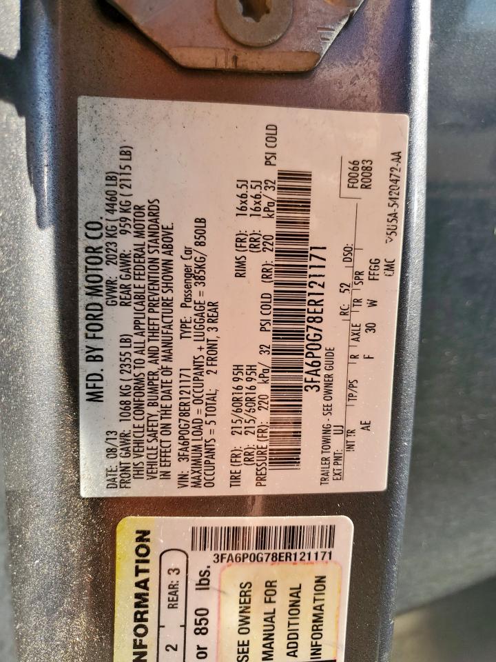 2014 Ford Fusion S VIN: 3FA6P0G78ER121171 Lot: 90619315