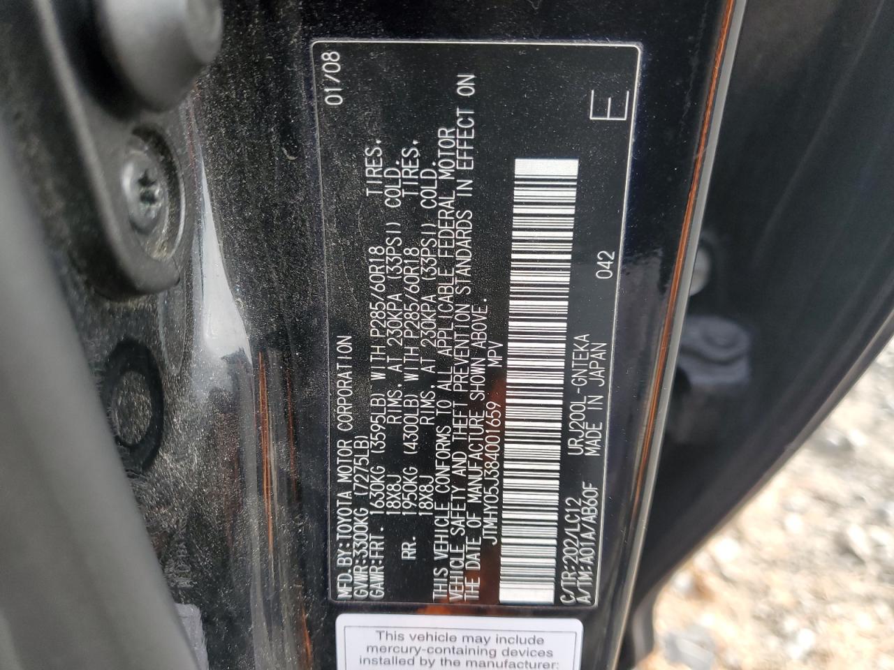 2008 Toyota Land Cruiser VIN: JTMHY05J384001659 Lot: 82712865