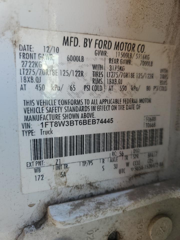 2011 Ford F350 Super Duty VIN: 1FT8W3BT6BEB74445 Lot: 86879735