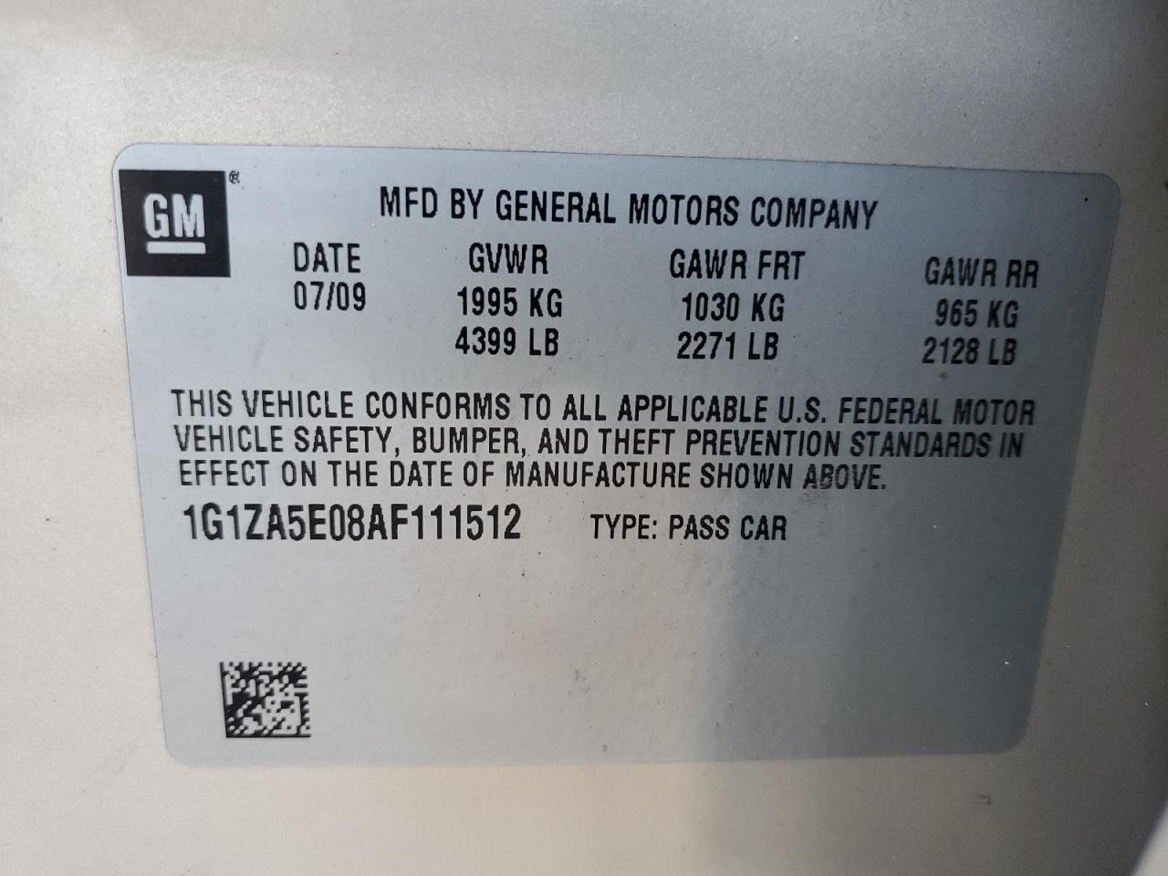 2010 Chevrolet Malibu Ls VIN: 1G1ZA5E08AF111512 Lot: 85677365