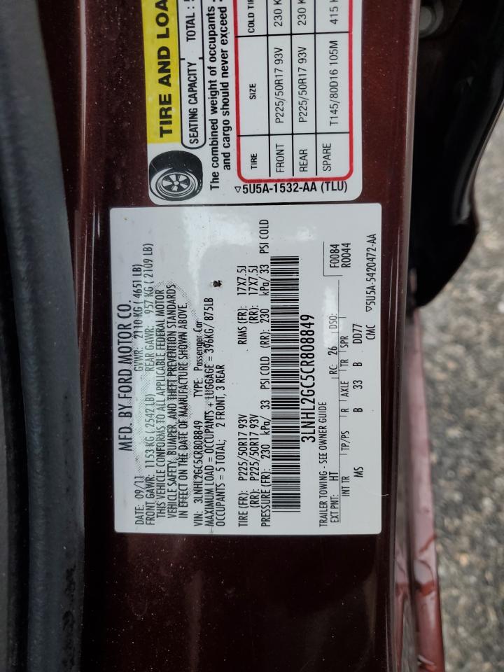 2012 Lincoln Mkz VIN: 3LNHL2GC5CR808849 Lot: 85954425