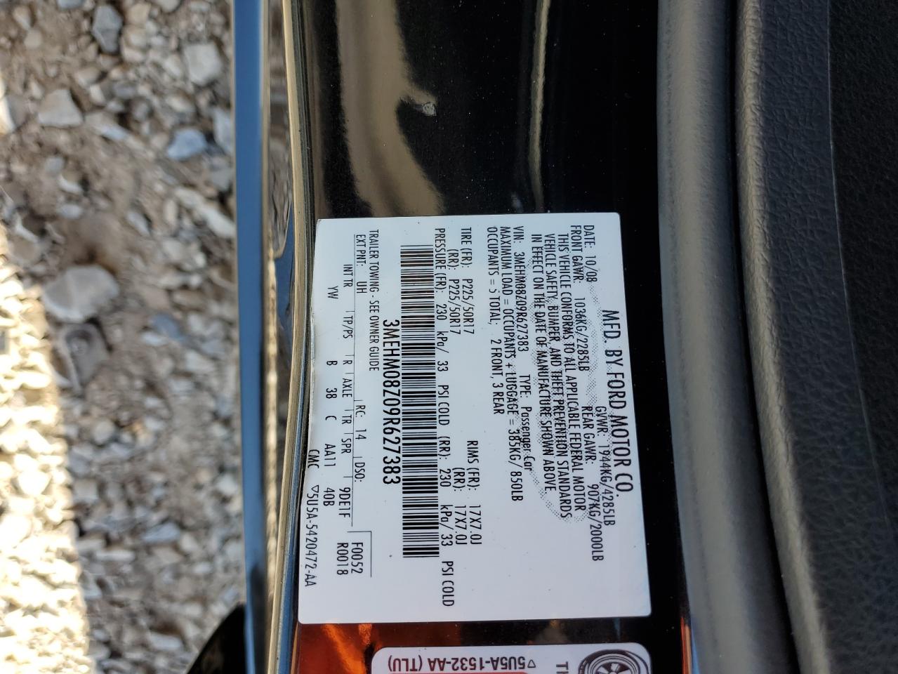 2009 Mercury Milan Premier VIN: 3MEHM08Z09R627383 Lot: 82311415