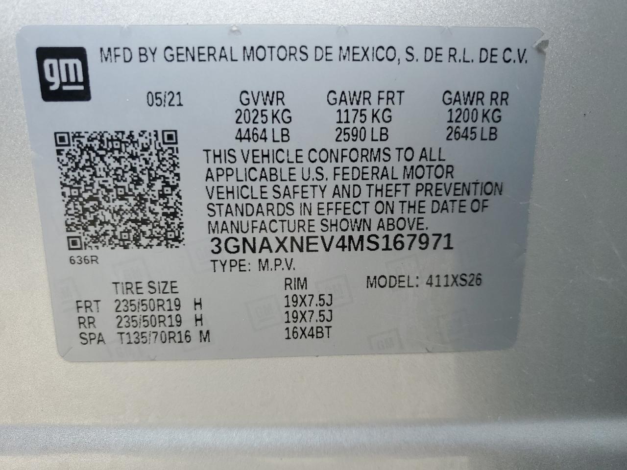 2021 Chevrolet Equinox Premier VIN: 3GNAXNEV4MS167971 Lot: 84884965