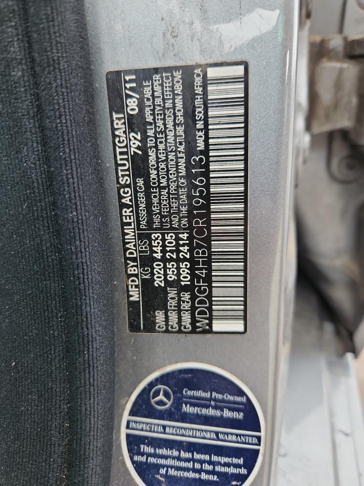 2012 Mercedes-Benz C 250 VIN: WDDGF4HB7CR195613 Lot: 85947605