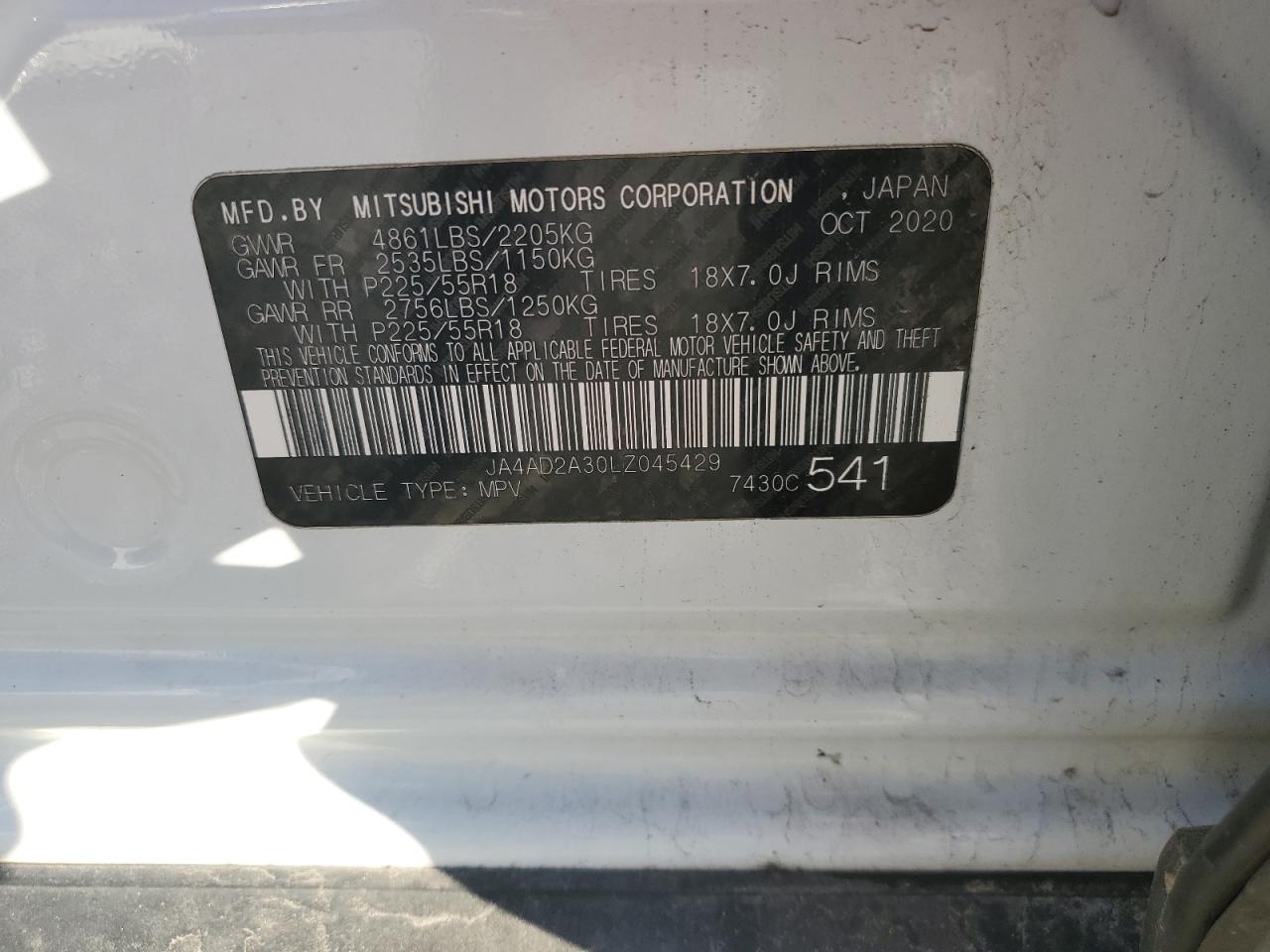 2020 Mitsubishi Outlander Es VIN: JA4AD2A30LZ045429 Lot: 86141505