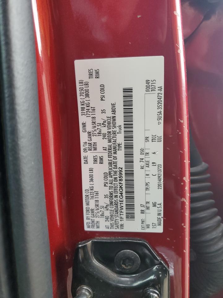 2016 Ford F150 Supercrew VIN: 1FTFW1EG4GKF85992 Lot: 89933925