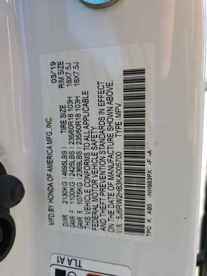 2019 Honda Cr-V Exl VIN: 5J6RW2H83KA005700 Lot: 90993295