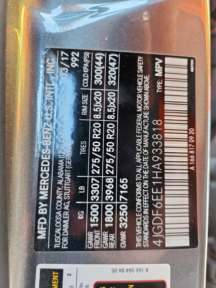 2017 Mercedes-Benz Gls 450 4Matic VIN: 4JGDF6EE1HA933818 Lot: 81968085