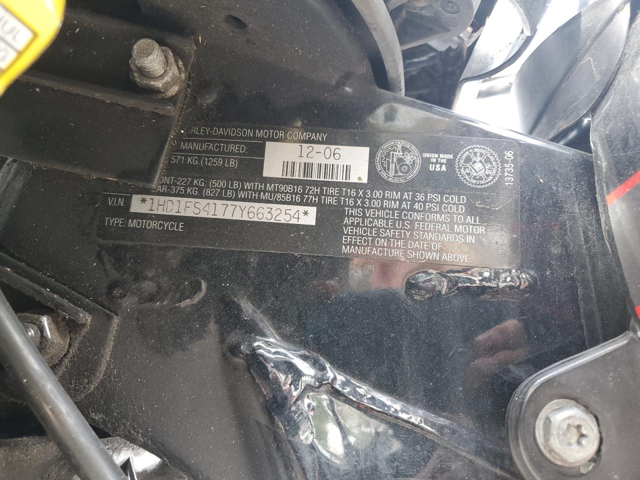 2007 Harley-Davidson Fltr VIN: 1HD1FS4177Y663254 Lot: 84818745