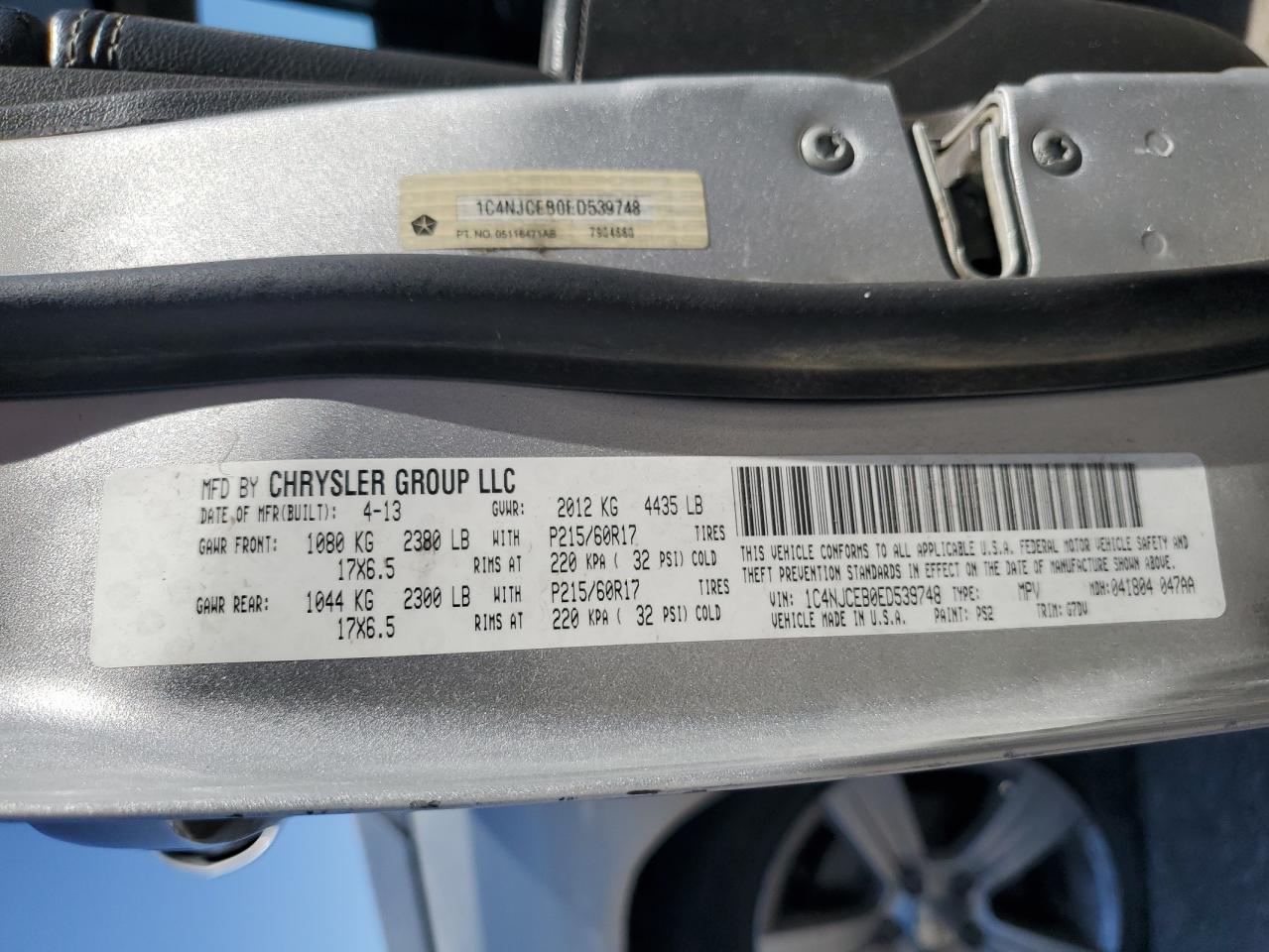 2014 Jeep Compass Latitude VIN: 1C4NJCEB0ED539748 Lot: 85785235