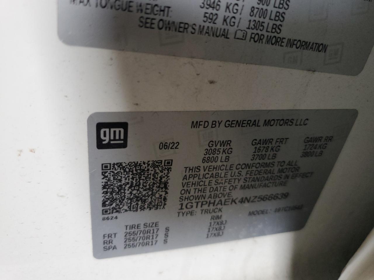 2022 GMC Sierra C1500 VIN: 1GTPHAEK4NZ566639 Lot: 81998865