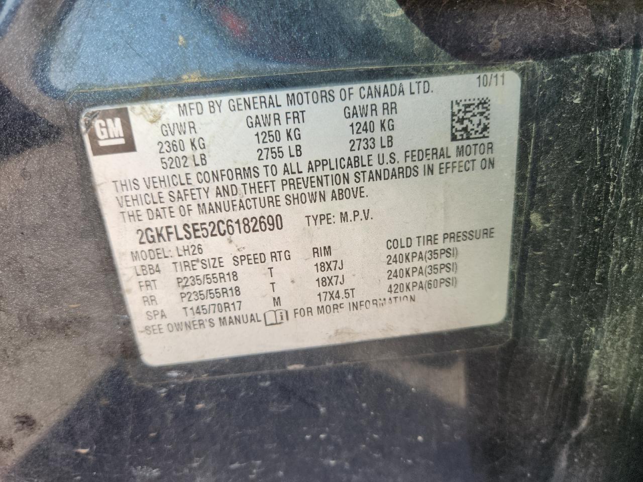 2012 GMC Terrain Sle VIN: 2GKFLSE52C6182690 Lot: 82201055