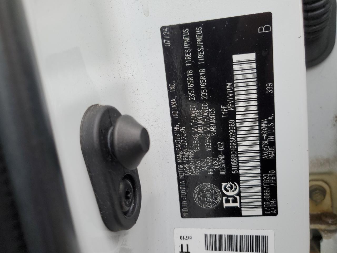 2024 Toyota Highlander Hybrid Le VIN: 5TDBBRCH6RS628969 Lot: 85543335