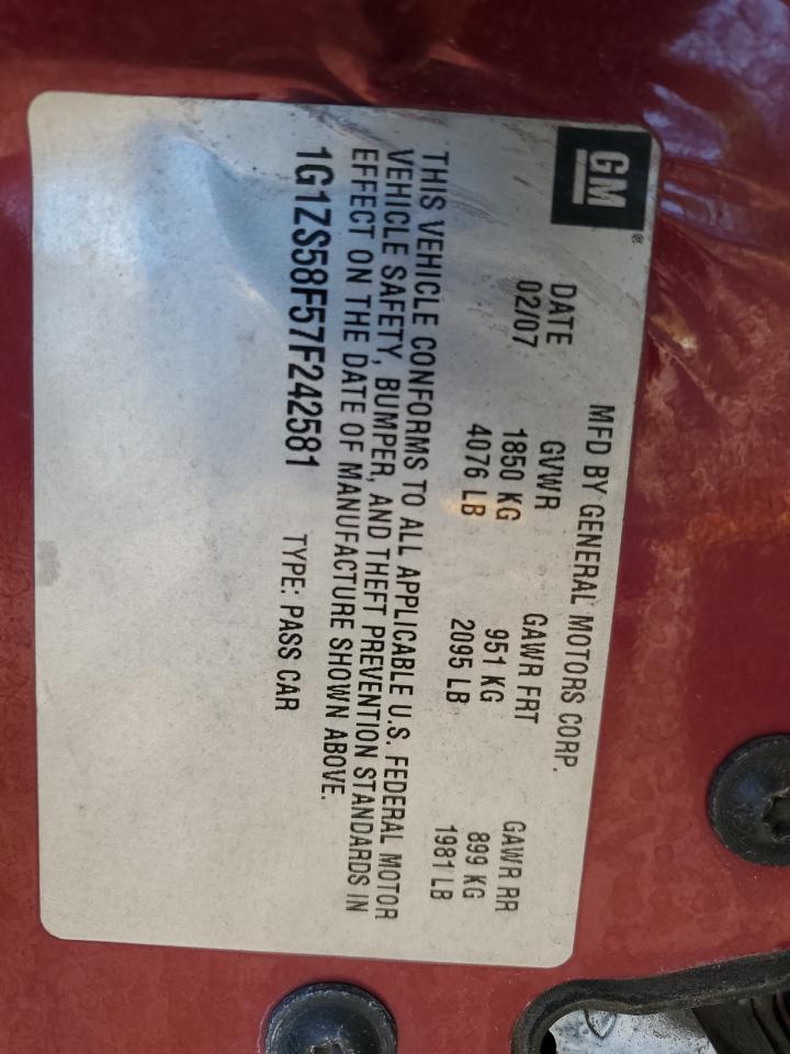 2007 Chevrolet Malibu Ls VIN: 1G1ZS58F57F242581 Lot: 90066015