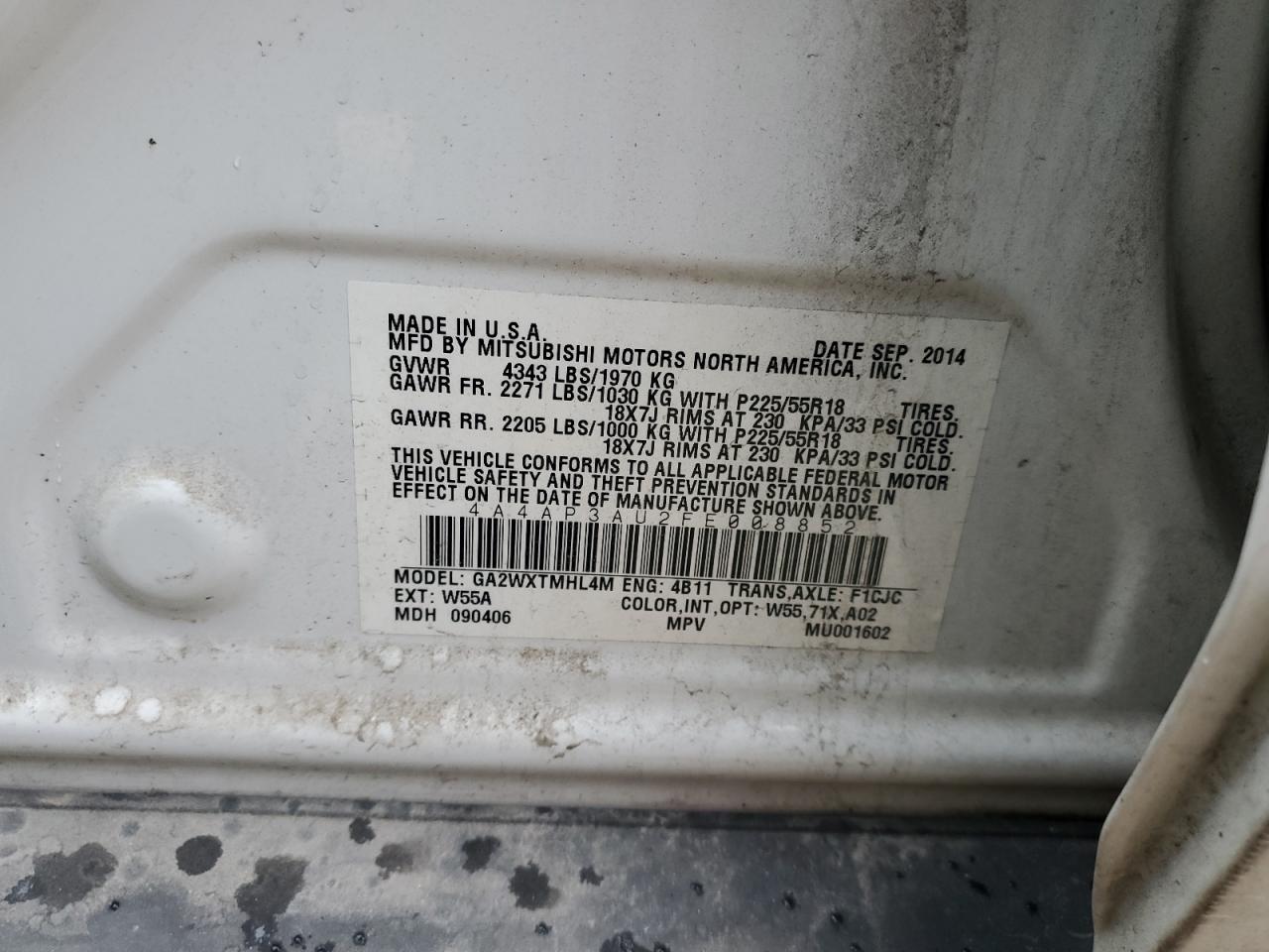 2015 Mitsubishi Outlander Sport Es VIN: 4A4AP3AU2FE008852 Lot: 90304455