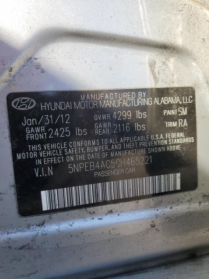 2012 Hyundai Sonata Gls VIN: 5NPEB4AC5CH465221 Lot: 86069925