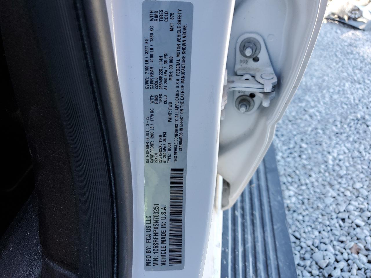 2025 Ram 1500 Limited VIN: 1C6SRFHPXSN703251 Lot: 86645905