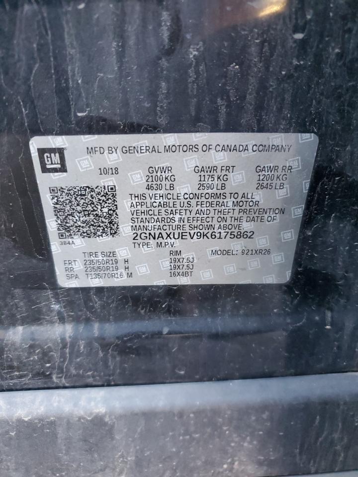 2019 Chevrolet Equinox Lt VIN: 2GNAXUEV9K6175862 Lot: 84472605