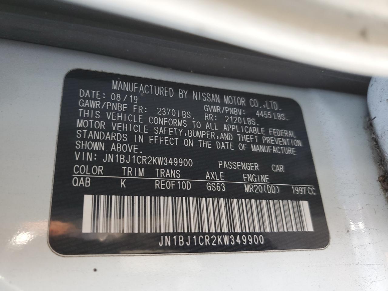 2019 Nissan Rogue Sport S VIN: JN1BJ1CR2KW349900 Lot: 84613155