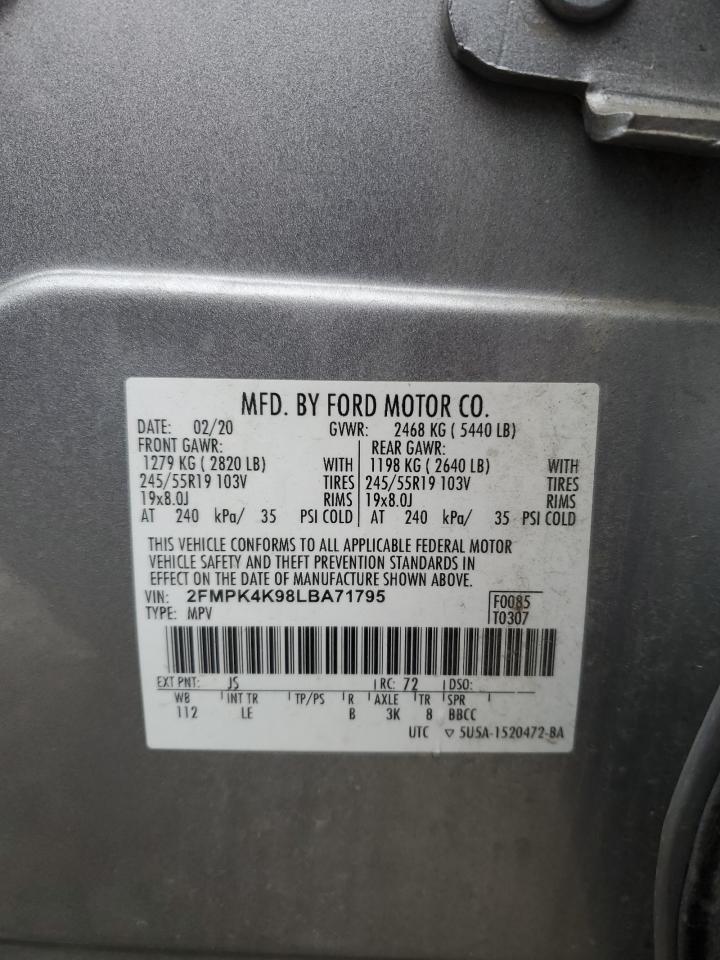 2020 Ford Edge Titanium VIN: 2FMPK4K98LBA71795 Lot: 90350875