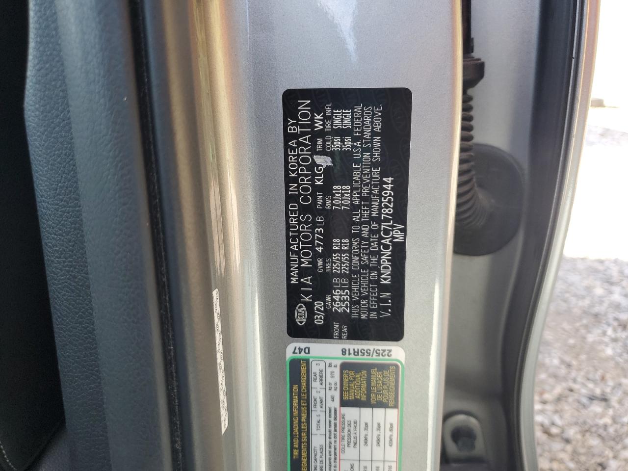 2020 Kia Sportage Ex VIN: KNDPNCAC7L7825944 Lot: 81123315