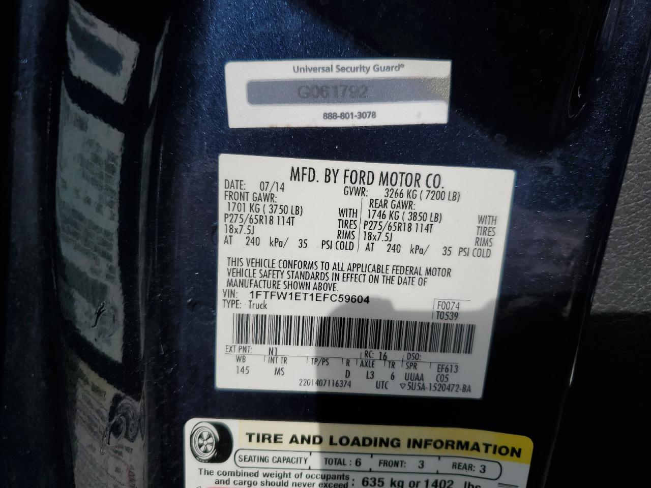 2014 Ford F150 Supercrew VIN: 1FTFW1ET1EFC59604 Lot: 82723415