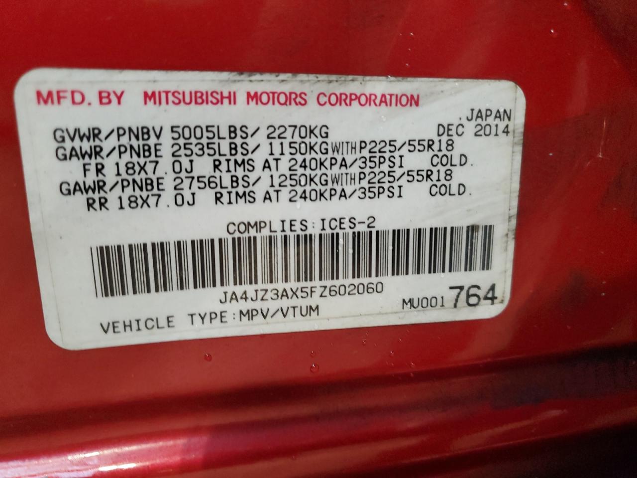 2015 Mitsubishi Outlander Se VIN: JA4JZ3AX5FZ602060 Lot: 90284735