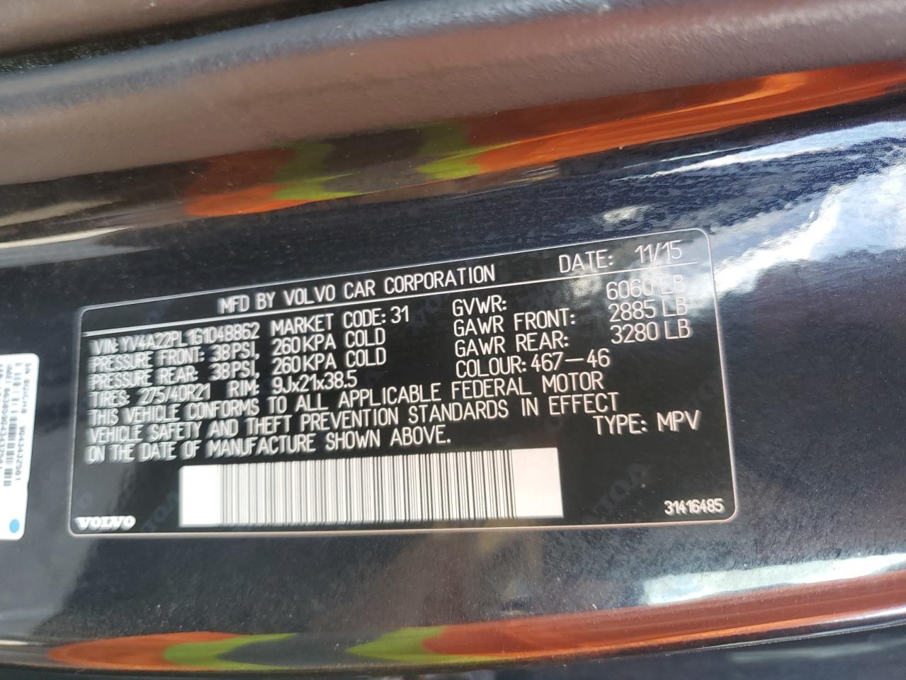 2016 Volvo Xc90 T6 VIN: YV4A22PL1G1048862 Lot: 82467595